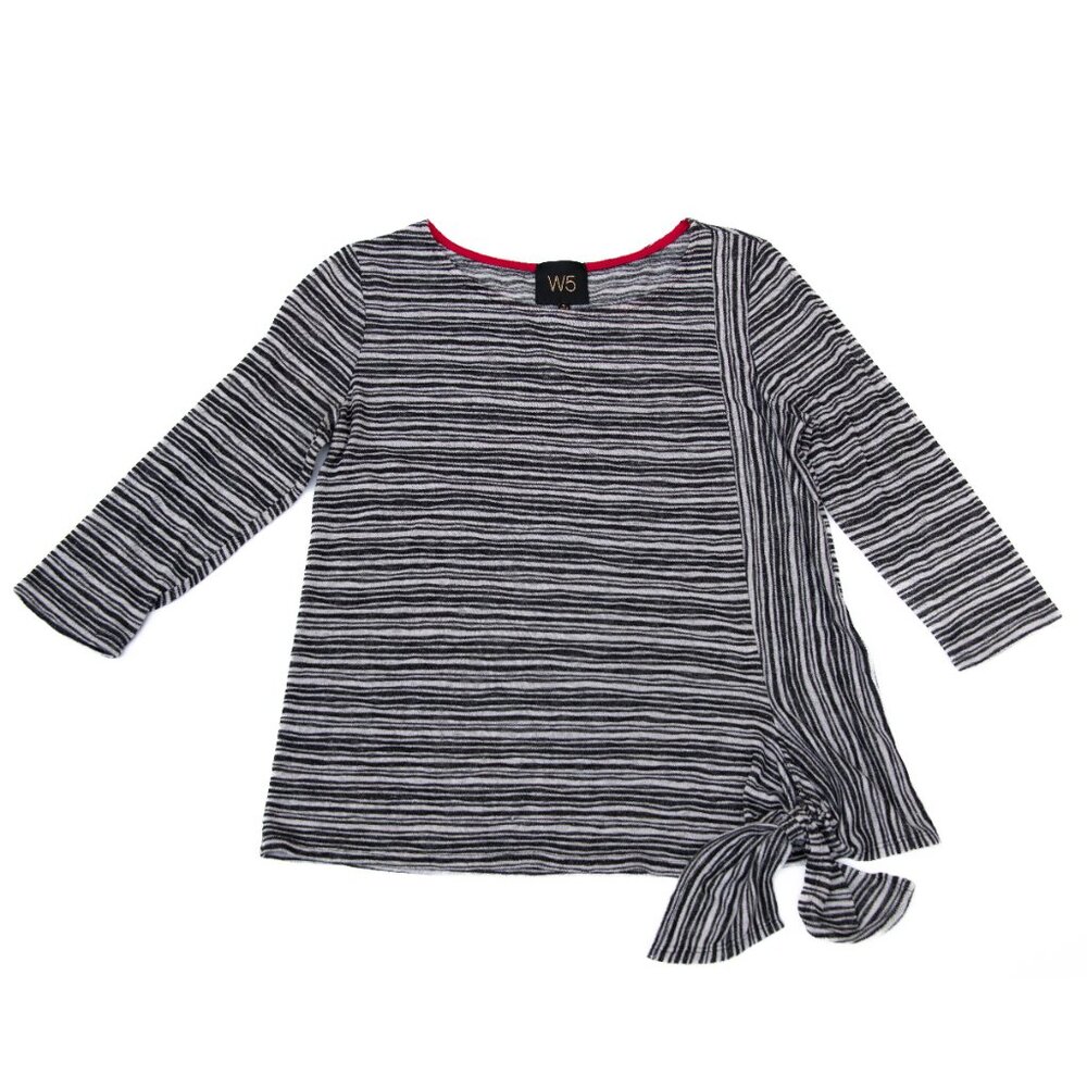 W5 Anthropologie Top Womens S Stripped Knit Pullover Black & White w‎ Front Tie